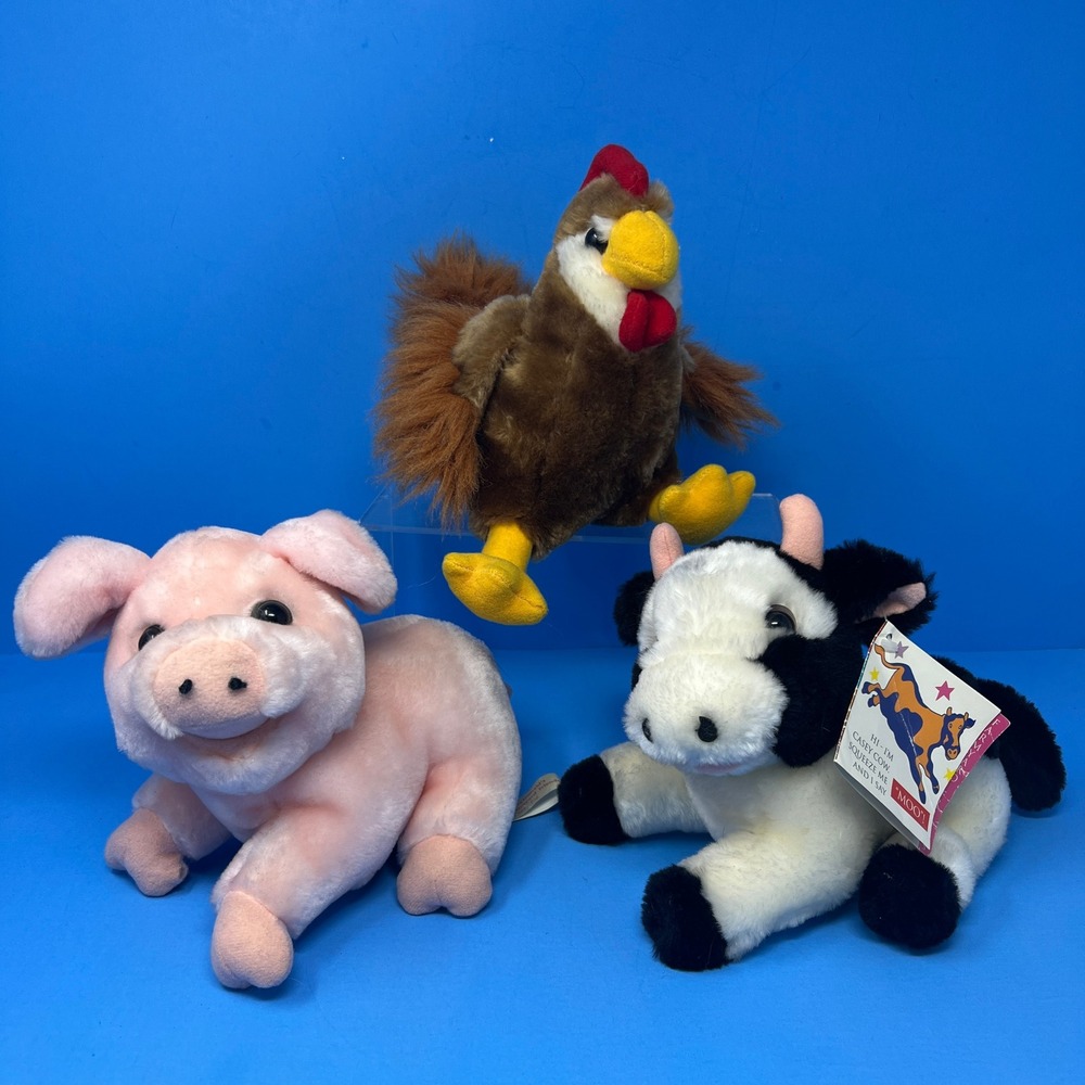 Old Macdonald's Farmyard Friends Stuffed Animals Lot Pig‎ Cow Rooster 1993